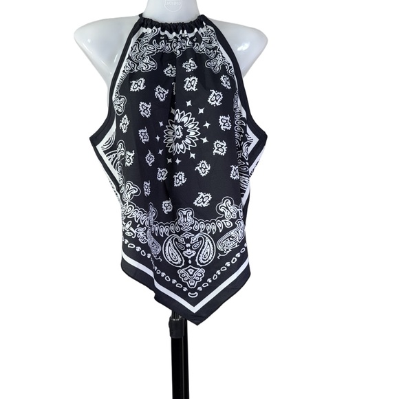 SHEIN Tops - Shein Vaca Black and White Bandana Print Halter Top XL